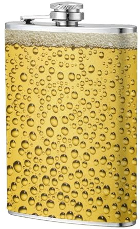 Gros plan sur un verre de bière,Flasque de poche plate de 8 oz en acier inoxydable 304, idéale pour les activités de plein air.