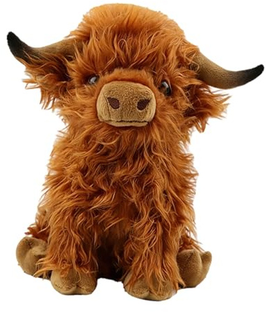 Sharplace Highland Cow 28 cm, Kuscheltier Kuh für Kinder, Braun | Weiches Plüschtier Hochlandrind Toy, realistisches Animals, Stofftier Plüsch Spielzeug Geburtstag für Jungen & Mädchen