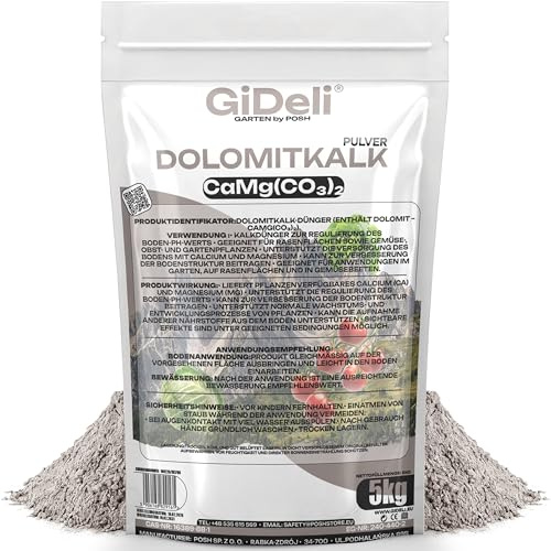 GiDeli Dolomitkalk 5 kg - Rasenkalk & Gartenkalk - Calcium Magnesium | Passende Menge für den Hausgarten, hebt den pH-Wert, feines trockenes Pulver, für Rasen und Gemüse