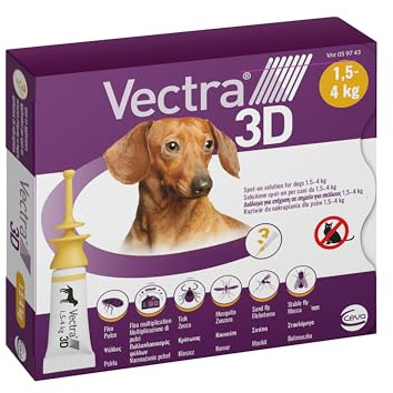 VECTRA 3D Antiparassitario per Cane 3 Pipette Antipulci, Antizecche e Antizanzare per cani fino a 4 kg Protegge da Pulci, Zecche, Flebotomi e Mosche.