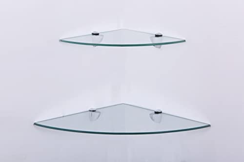 Euro Tische Glas Eckregal 25x25cm, Wandregal für Badezimmer, Duschregal Bad, Glas Badregal mit 6mm ESG Sicherheitsglas, Verschiedene Größen (Klar)