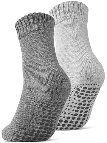 2 | 4 | 6 Paar ABS Socken Herren Damen Anti Rutsch Socken mit Wolle 21463 WP (Grau/Anthrazit 2 Paar 43-46)