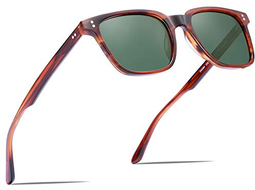 CARFIA Vintage Polarisierte Sonnenbrille Damen UV400 Schutz, Quadratische Sonnenbrille mit Acetatrahmen