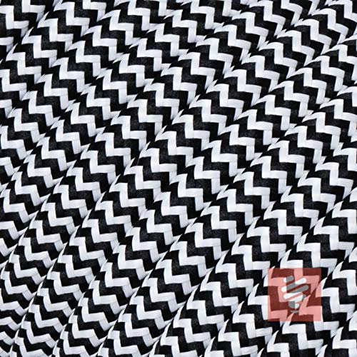 10 Meter - Textilkabel für Lampe, Stoffkabel 2-adrig (2x0,75mm²) Schwarz-Weiß zick/zack
