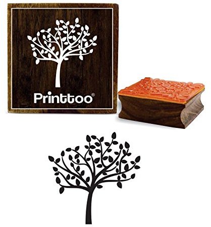 Printtoo Craft Textile Tree Pattern Square Block Brown Wooden Rubber DIY Stamp-3 x 3 Inches