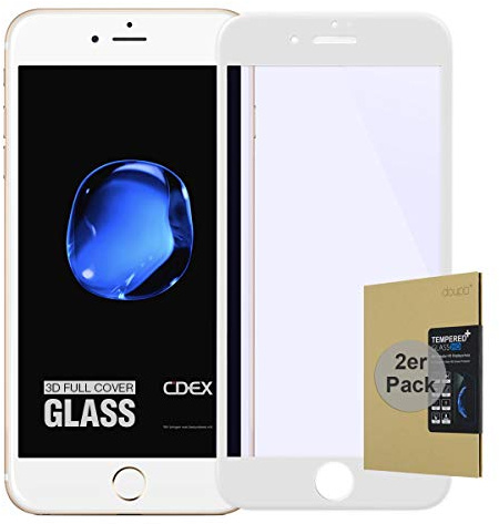 doupi 2X FullCover Panzerfolie für iPhone 7 Plus / 8 Plus (5,5 Zoll), Preimium 9H Hartglas HD Displayschutz Anti Kratzer Glas Schutzfolie (2er Pack), weiß