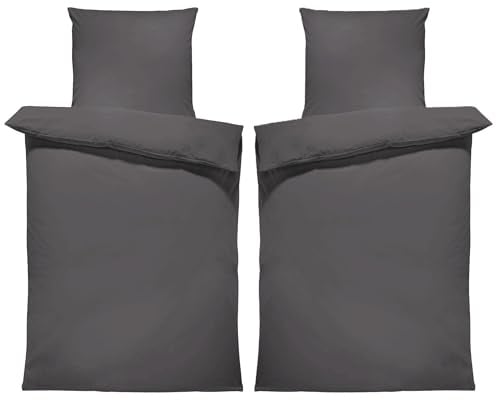 one-home Uni Bettwäsche Einfarbig Mikrofaser Garnituren Bettbezüge Premium Reißverschluss (anthrazit, 4 teilig 135x200 cm)