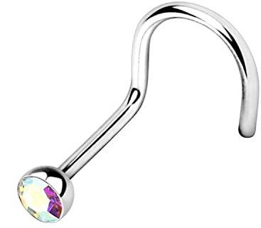 Warrior Nasenpiercing Nasenstecker Gebogener Nasenstecker mit tschechischer Kristallkugel Steriler Chirurgenstahl 316L 22G (0,8 mm) Länge 6,5 mm x 2,5 mm (AB)