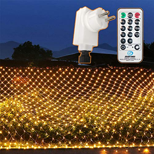 204 LEDs Lichternetz Außen, 3M x 2M Netz Lichterkette Stecker mit Fernbedienung 8 Modi Timer, Wasserdichte Mesh Lichtervorhang, für Christbaum Weihnachten Party Garten Innen Dekorationen, Warmweiß