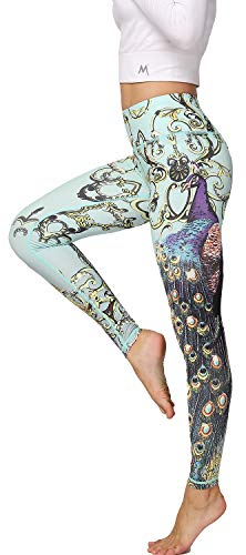 HAPYWER Yoga Leggings Damen High Waist Yogahose Bunt Gym Sport Leggings Tummy Control Running Workout - Stretch Kompressionshose mit Aufdruck für Frauen(Pfauengrün,S)