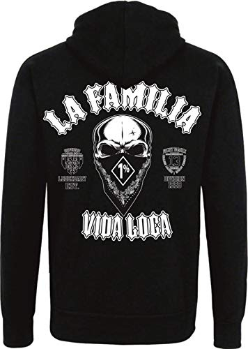 Mi Barrio La Familia Vida Loca,Männer und Herren Zipper Jacke,La Familia Design Bandana 1% Zip Hooded in der Farbe Grau, Schwarz Größe S-5XL