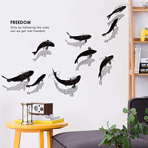 Schwarzweiss-Fisch-Wandaufkleber Hauptwohnzimmer-Dekor-Sofa-Hintergrund-Dekoration Kunst-Abziehbilder Kindertapete Hauptdekor, Abziehbilder Für Schlafzimmer,Wandtattoos,Wall Stickers Murals