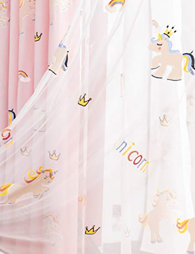 Lactraum Gardine Kinderzimmer Mädchen Prinzessin Bestickt Einhorn Regenbogen Wolke Krone Voile mit Kräuselband 300 x 245 cm (BxH)