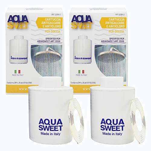 AQUASAN Cartuccia Ricambio Set 2 Pezzi per Aquasweet - Filtro Anticloro Doccia Purificatore Regola il Ph Rimuove Cloro Irritante Metalli Pesanti Filtro D’Acqua
