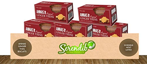Annas Swedish Original Ginger Thins Pack of 5 150g Each | Sweden's Most Loved Pepperakka | Traditional Cookies | Since 192
