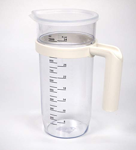 Sanfor - Vaso Medidor universal | 1 Litro | Vaso de repuesto con tapadera y asa extraible | para el hogar, Transparente