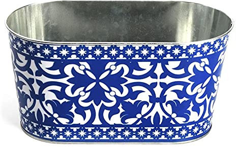 MAISONICA Portuguese Oval Planter - Zinc - Garden Outdoor Indoor - Blue and White