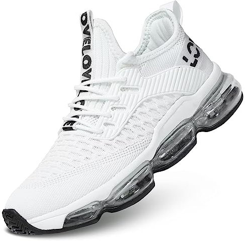 Mens Running Shoes Air Cushion Fashion Trainers Casual Breathable Walking Tennis Gym Athletic Sports Sneakers Zapatos White 6