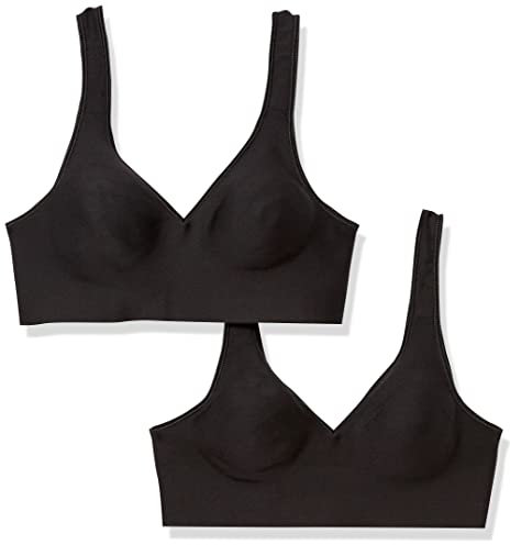 Hanes Women's Wireless, Smooth Comfort Full-Coverage T-Shirt Bra, Single, Opaque, Black/Black, 2-Pack, XL (Pack of 2)