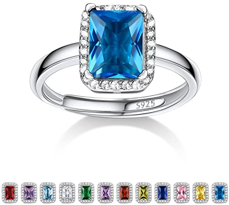 Bestyle Ring Silber 925 Frauen Bling Mondstein Dezember Damenring Verstellbar Fingerring mit Blauer Topas Heilstein Modeschmuck für Mädchen