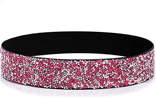 YooAi Strass Elastischer PU Ledergürtel Glänzender Kristall Stretch Taillengürtel Breiter Taillenbund für Frauen Kleid 95cm Rosa