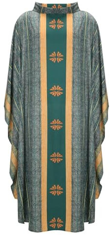Herren Kirche Pastor Celebrant Chasuble Priester Vintage Robe Cape Cassock Vestment Weiß Rot Grün Lila, Grün , Back/Front length 127cm,Shoulder-68cm