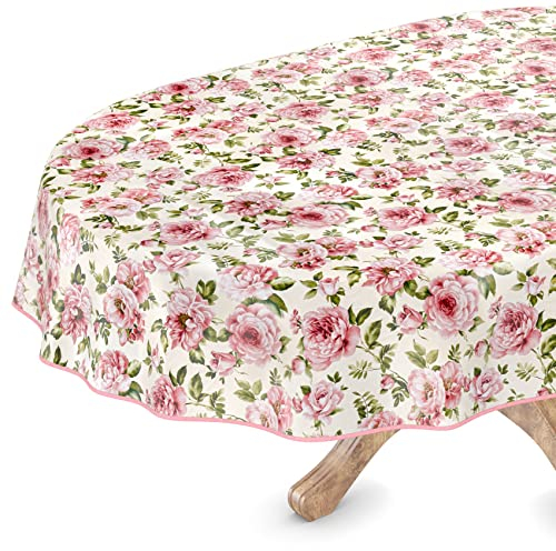 Tischdecke abwaschbar Wachstuch Wachstuchtischdecke Oval 140 x 200cm mit Saum Natalie Blumen pflegeleicht