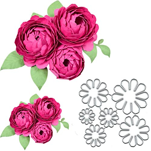 6/Pcs Peony Flower Metal Die Cuts for Card Making Spring Flower Leaf Card Cutting Dies Cut Stencils DIY Scrapbooking Album Decorative Embossing Paper Card Art Craft