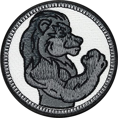 Fitness Patch Workout Lion Fitnesstrainer Geschenk | Löwe mit Muskeln Motivation Aufnäher/Aufbügler Löwe Aufkleber |Bodybuilding Logo zum annähen | Löwenkopf Sticker | 70x70mm