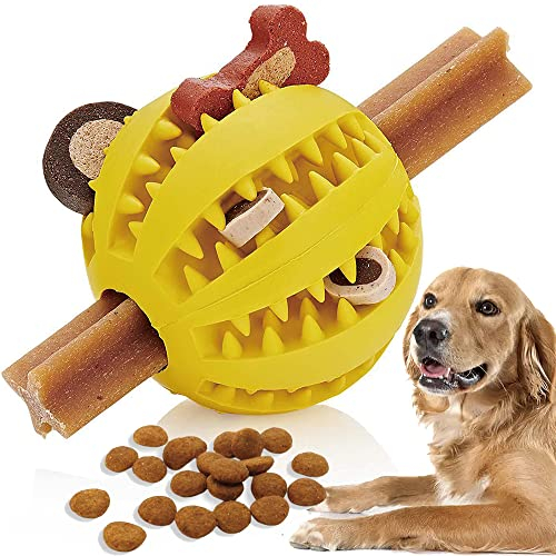 Speedy Panther Dog Treat Dispenser Ball Toy Interactive Dog Toys for Boredom Teeth Cleaning Chew Toy Rubber Ball (7cm, Yellow)