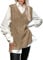 BWQ Damen Oversized Sweater Vest Ausschnitt Ärmellos Plaid Zopfstrick Tank Top Pullover, Khaki, Klein