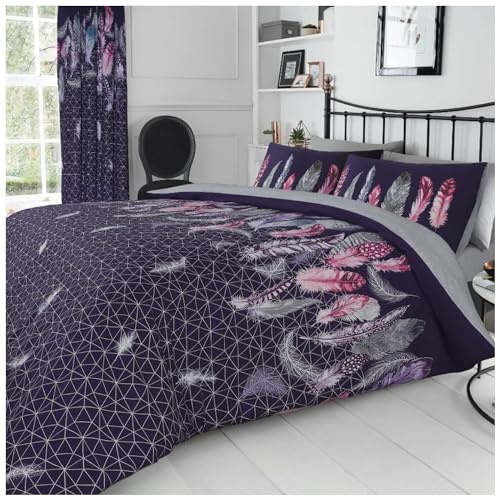 GC GAVENO CAVAILIA Polycotton Duvet Covers Super King Size, Feather Bedding Sets, Cosy Comforter Bed Set, Purple, 726036