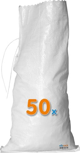50 ELBSACK Sandsäcke 30x60 cm gegen Hochwasser - leere PP-Sandsäcke mit Verschlussband, befüllbar mit Sand - genutzt von THW & Feuerwehr für Hochwasserschutz