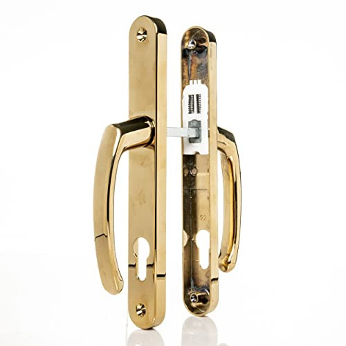 UPVC Door Handles Set - Polished Brass Lever/Lever 92mm PZ (Centres) 215mm Screw to Backplate 245mm X 32mm Handle Replacement PVC (TSSHAN215)