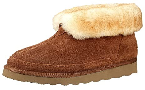 PAMIR Men's Sheepskin Slipper Boots - Winter Warm House Shoes, Genuine Suede & Memory Foam, Indoor/Outdoor Ankle Booties (Chestnut, Size 10 US)