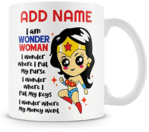 YINGD Taza personalizable con texto en inglés I Am Wonder Woman
