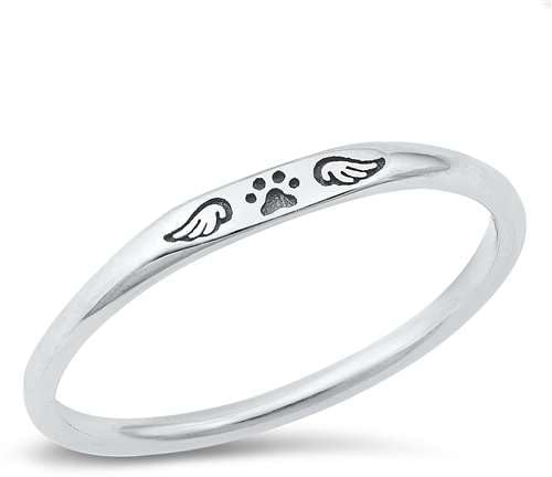 Sterling Silber 925 Pfote Print & Flügel Ring