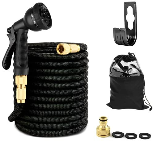 Erweiterbarer Gartenwasserschlauch 30m mit 8 Modi Wassersprühpistole, Flexibel und Strapazierfähig für Autowäsche, Terrasse und Haustier. Inklusive Aufbewahrungstasche