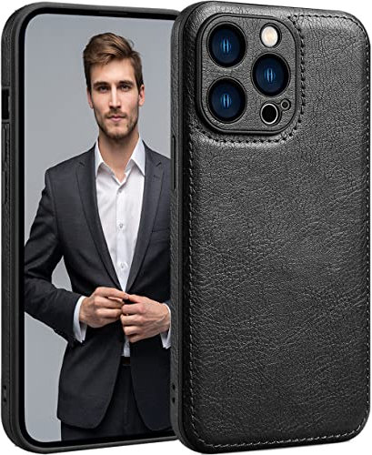 SOUTEM Custodia in Pelle per iPhone 14 Pro Max,Custodia Protettiva per Cornice Fotocamera di Lusso in Pelle PU Vintage Classica,Cover Antiurto Antiscivolo Antigraffio per iPhone 14 Pro Max(Nero)