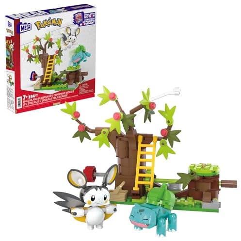MEGA Pokémon Adventure Builder - erlebnisreiches Bauset mit 194 Teilen, beweglichen Pokémon Emolga und Bisasam, fähig zu Flugbewegungen, für Kinder ab 7 Jahren, HTH69