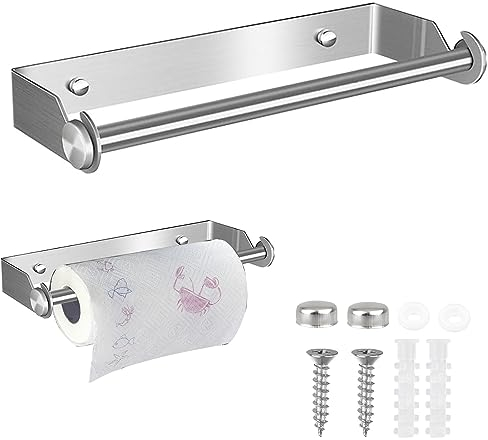 Teokantz 28CM Porta Rotolo da Cucina in Acciaio Inox, Portarotoli da Cucina da Parete, Argento