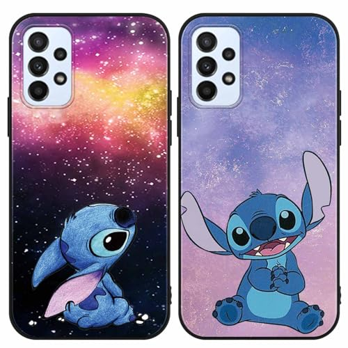 2 Stück Cartoon Hülle für Samsung Galaxy A23 5G Hülle 6,6,Handyhülle Stitch Niedlich Kawaii Muster Aesthetic Anime Mode Schutzhülle Schwarz Handyhülle Bumper Cover Stoßfest Weich Silikon Case