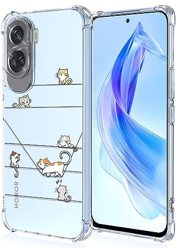 YUXING Cover Trasparente per Honor 90 Lite 5G - Custodia Protettiva Sottile in TPU Morbido Antiurto con Carino Motivo Disegno Cool (Kitten)