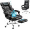 COLAMY Office Chair with Footrest-Ergonomic High Back Design Executive Computer Desk Chair with Removable Lumbar Pillow, 90-135°Reclining, Thick Bonded Leather for Home Office Work Comfort, Black