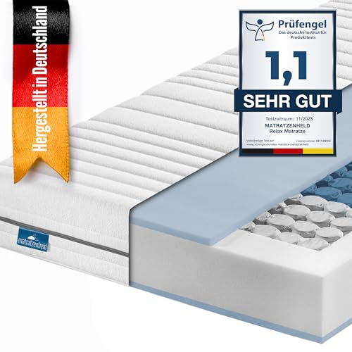 Matratzenheld Relax Matratze | Made in Germany | Ergonomische 7-Zonen Taschenfederkernmatratze | produziert in Deutschland | Härtegrad 4 (H4) 100-140 kg | Höhe 18cm | 90 x 190 cm