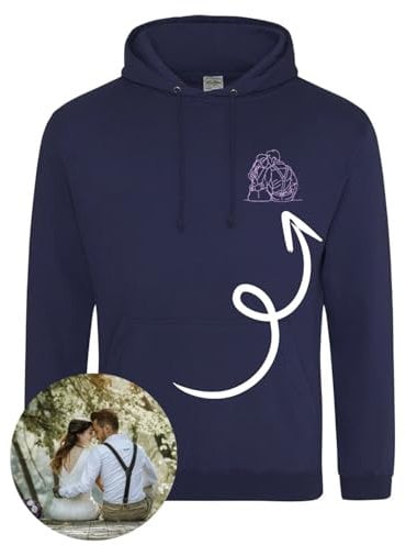 Crafted Memories - Custom Embroidered Faceless Portrait Outline Hoodie | Personalised Couple Hoodie | Unisex Comfort | Ethical & Sustainable | 80% Cotton 20% Polyester, Matching Sweaters for Couples,
