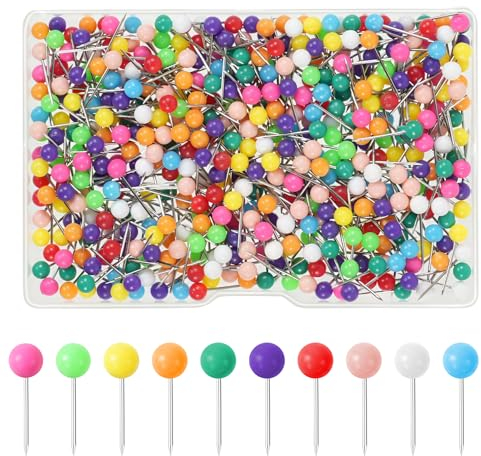 Vicloon Épingles et Punaises, 500pcs Push Pins Plastique Ronds, 4 * 15mm Punaises Tableau Liège, Epingles à tête Ronde avec Boîte, Carte Punaise pour Famille Bureau l'école d'Affichage Repère Décorer