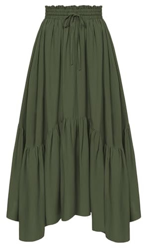 SCARLET DARKNESS Ladies Plus Size Vintage Long Skirt Asymmetrical Tiered Midi Renaissance Skirt Drawstring Elastic Skirts for Women UK Olive Green XL