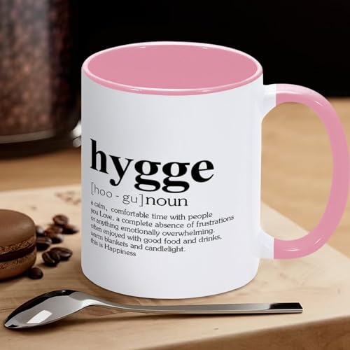 Yelolyio Hygge Definition Kaffeebecher Hygge Kaffeetasse Teetasse Keramikbecher mit großem C-Griff für Kaffee, Tee, Müsli, Wasser für Büro, Küche, Zuhause, sze8kve7hmux