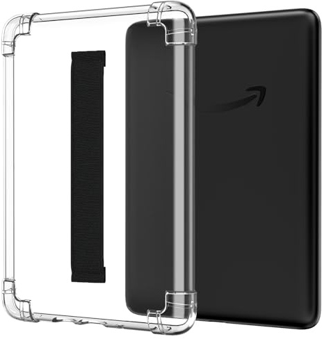 MoKo Hülle für Kindle 6 (11. Gen, 2024/2022) mit Handschlaufe, Schwarz | Ultradünne, Klare, Flexible, Transparente TPU-Schutzhülle mit Handschlaufe